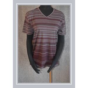 Alfani Unisex Casual Purple & Gray Striped V-Neck Short Sleeve T-Shirt SZ M